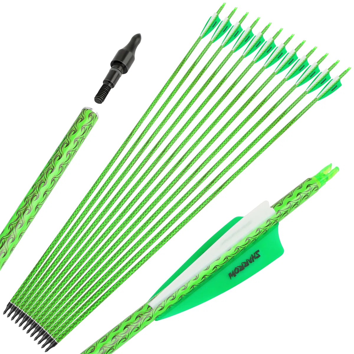wolfman 30 Pouces ​Flèche de Carbone Coloré Spine 500 Flèche Carbone Flèche de Chasse avec 4" Plume Flèches pour Arc Classique Arc a Poulies Arc Long Tir à l'arc