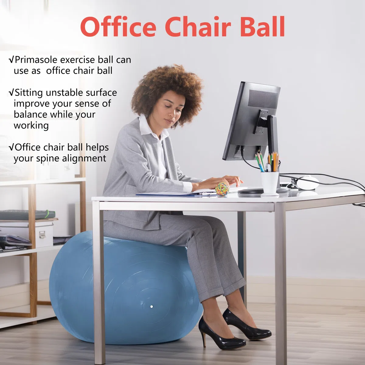 primasole Ballon d'exercice pour équilibre, stabilité, Fitness, entraînement, Yoga, Pilates à la Maison, au Bureau et à la Salle de Sport, Ballon d'accouchement pour Grossesse, Chaise de Bureau