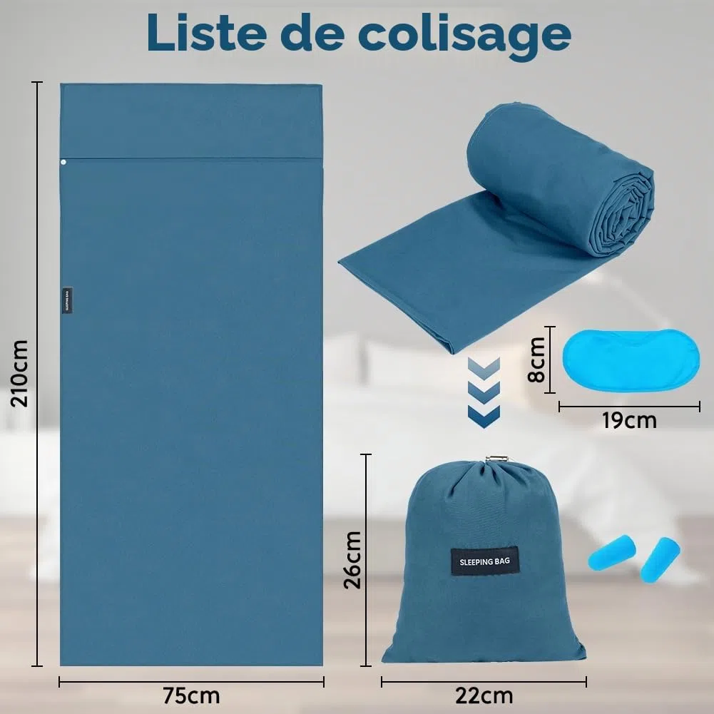 flintronic Drap de Sac de Couchage Léger, Sac de Couchage de Drap avec Compartiment pour Oreiller, Drap de Sac de Couchage Léger et Portable pour Voyage Hôtel Camping