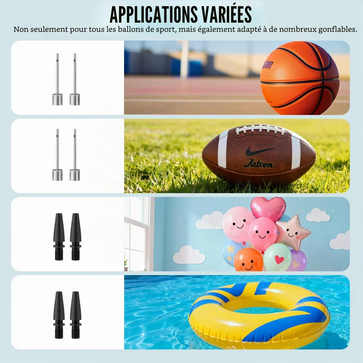 Pompe à Bille électrique, Pompe Automatique Portable pour gonflage Rapide des Ballons avec manomètre précis et écran LCD numérique pour Basket-Ball, Football, Volleyball (2 Aiguilles et 1 buse)