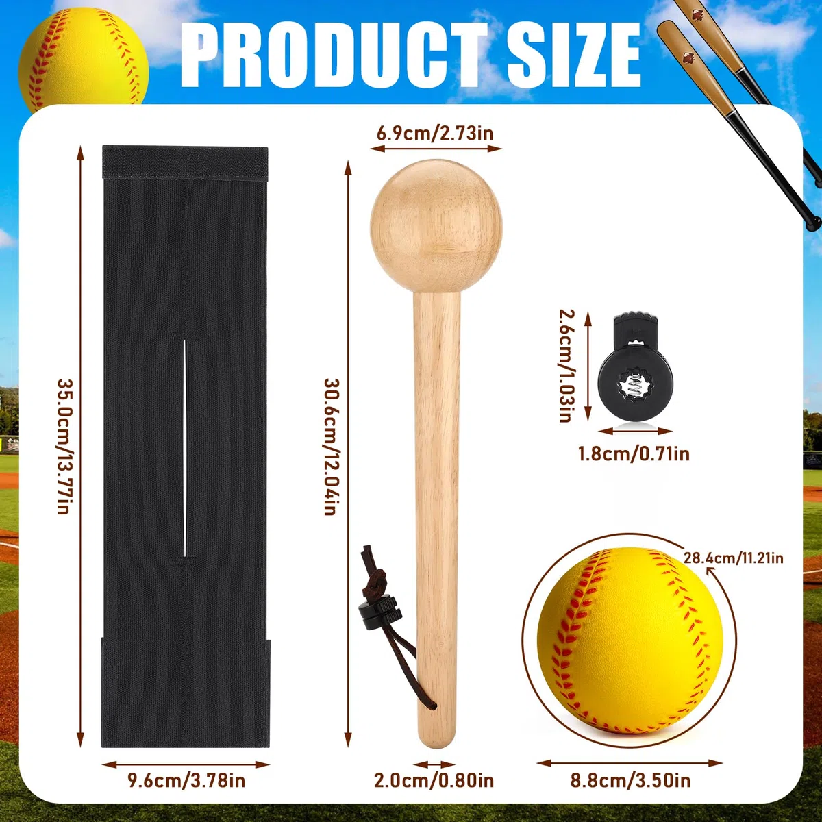 TOBWOLF Lot de 10 gants de baseball à casser, gants de baseball, maillet, moufles de baseball, marteau de baseball en bois, raquette de baseball/softball Fungo avec filet de rechange, cadre en fer