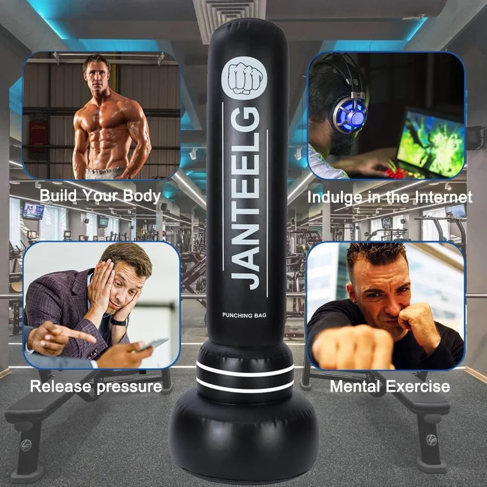 Punching Ball Enfant et Adulte - Sac de Boxe, JanTeelGO 180cm Punching Ball sur Pied pour Rebondissement Immédiat, Sacs de Frappe pour Kickboxing, Karaté