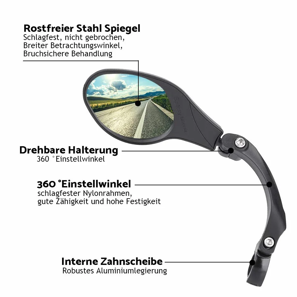 Rétroviseur de Vélo Arrière, Miroir de Vélo en Acier Inoxydable Miroir de Guidon avec Rotation de 360 ​​degrés Réglable pour Vélo de Route, Vélo de Montagne(Gauche)