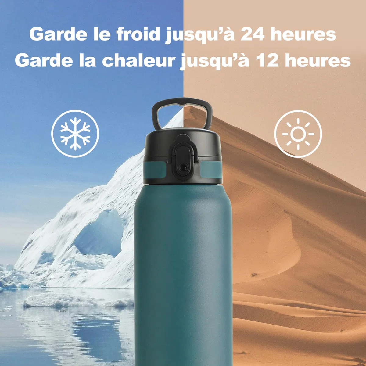UZSPACE Gourde Isotherme 1L (970ml) en Acier Inoxydable - Bouteille Isotherme Double Paroi - Gourde Sport Adulte Étanche - Idéale pour Plein Air et Sports, Vert Forêt