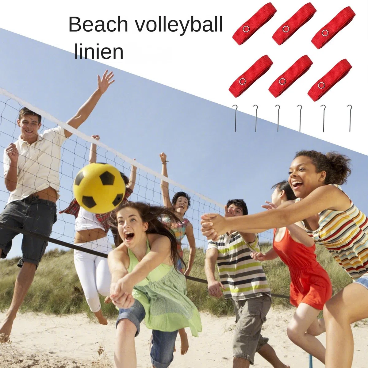 Lignes de beach-volley - Cordons de délimitation de terrain de jeu lumineux - Piquets en acier inoxydable - Système de marquage toutes saisons pour parcs d'arrière-cour, jeux, tournois - Équipement de