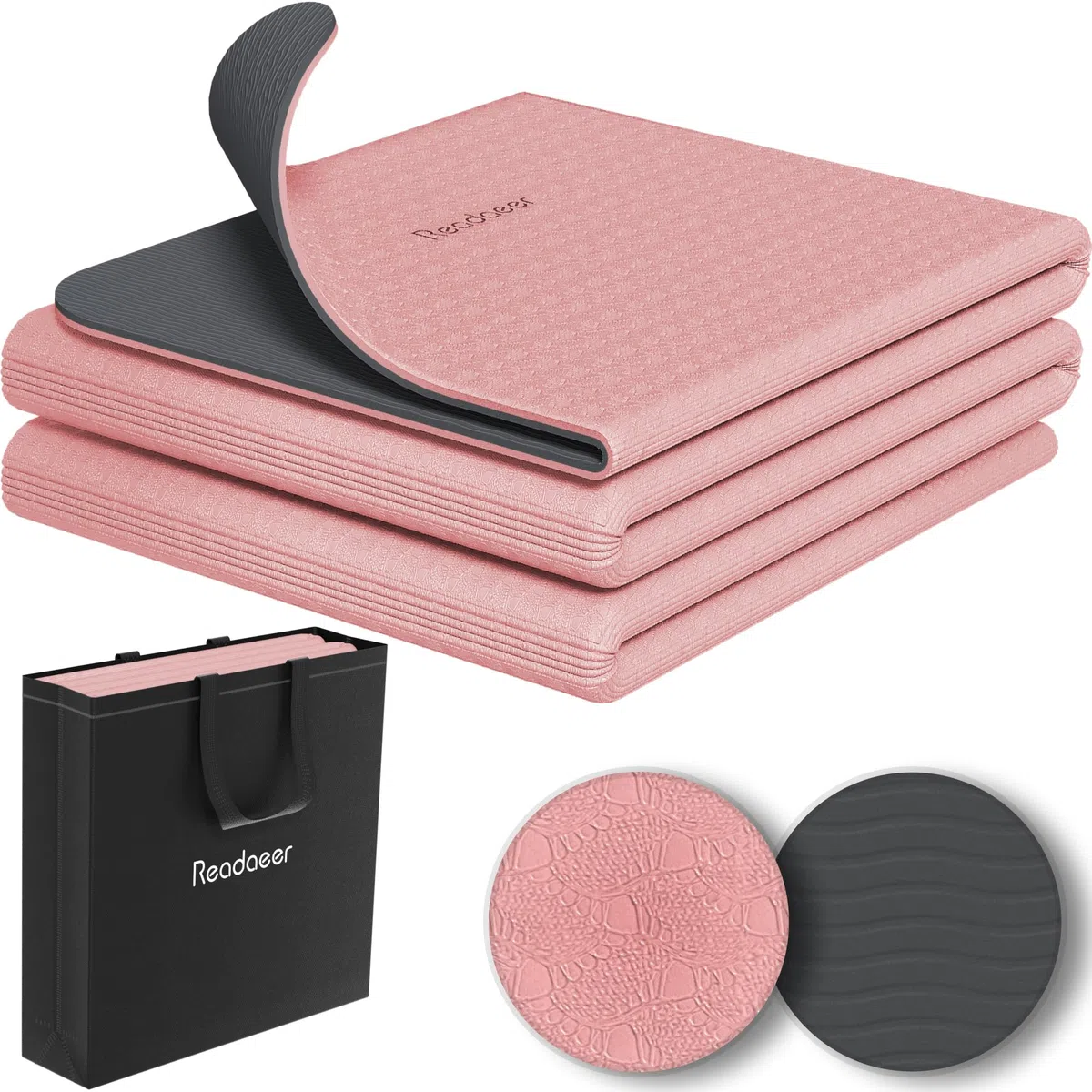 Tapis de yoga pliable pour voyage, tapis de yoga bicolore, tapis d'exercice Pilates antidérapant en TPE pour 183 cm de long x 61cm de large