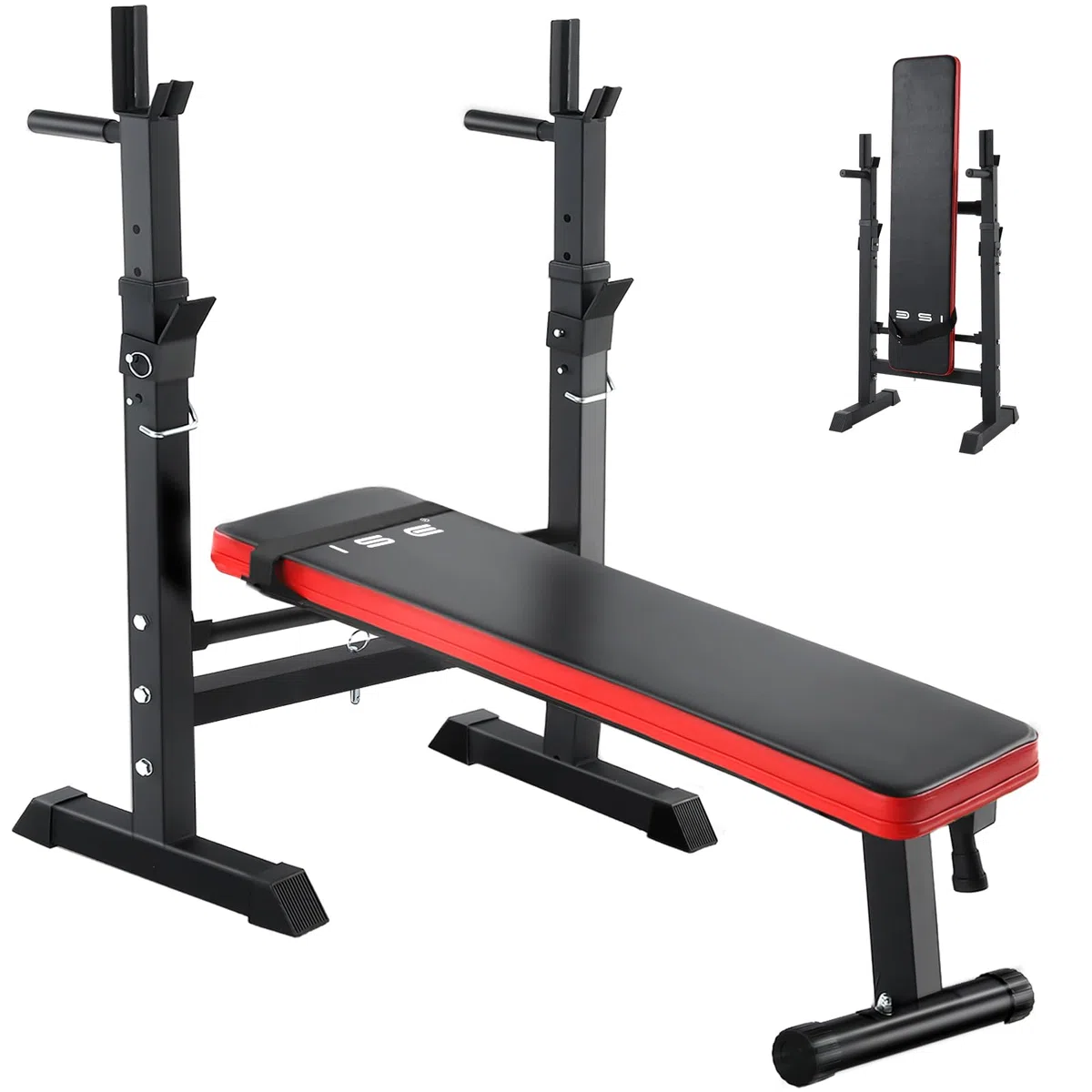 ISE Banc de Musculation Pliable, Banc Musculation Complet Réglable avec Support de Barres pour Haltère et Station à Dips, Bancs de Musculation Réglables, Rack Musculation Homme Sport Maison