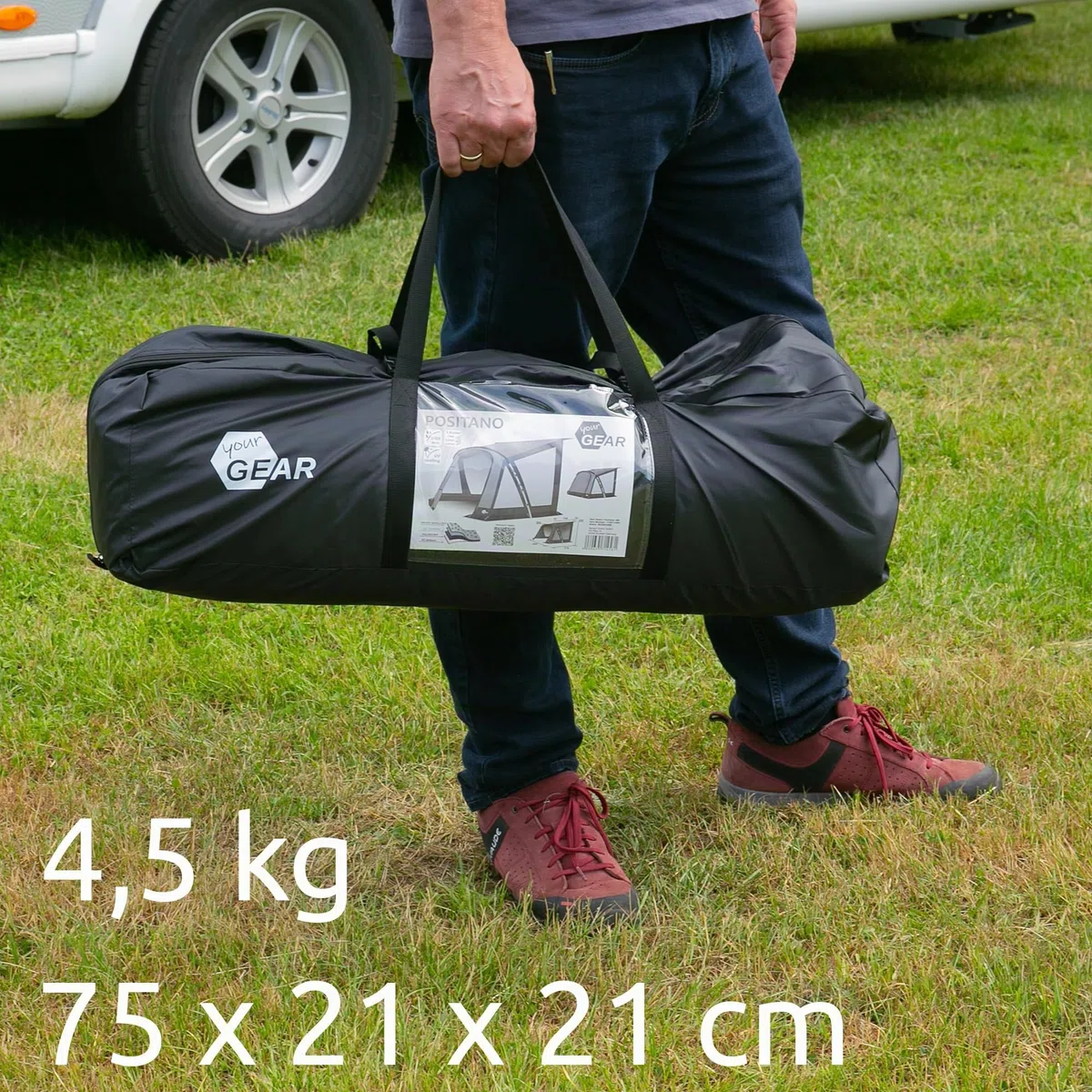 your GEAR Positano 330 - Auvent pour caravane avec 4 fenêtres et grande porte, protection UV 50+ avec tiges en aluminium