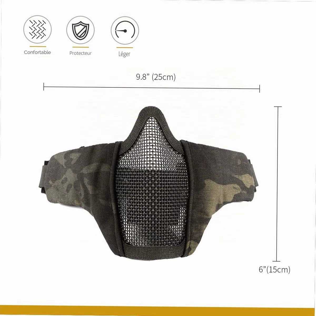 OneTigris Demi-Masque de Protection du Visage Pliable en Maille pour Airsoft Paintball CS L/S