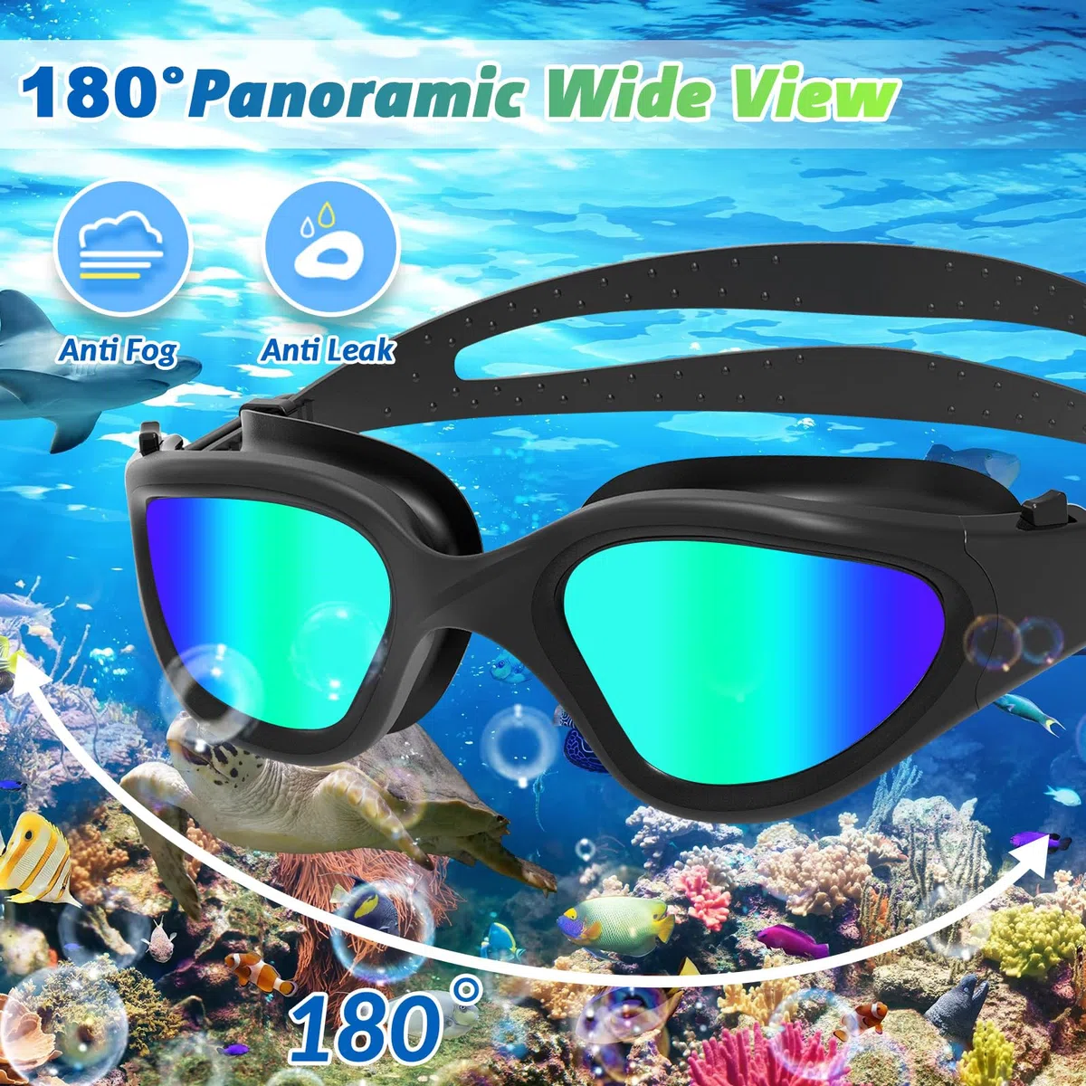 Lunettes de natation polarisées/non polarisées antibuée protection UV anti fuite silicone souple vision claire faciles à ajuster pour hommes femmes adultes et adolescents