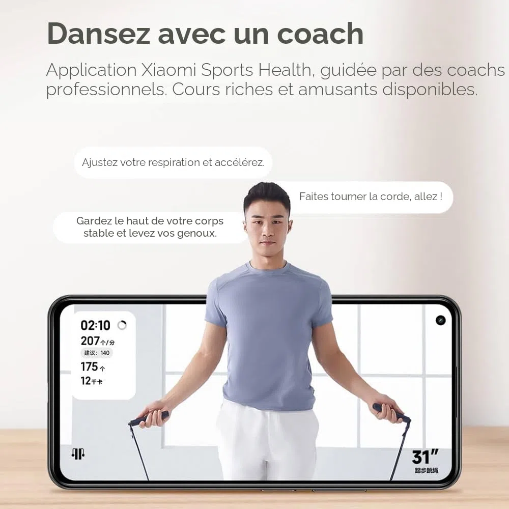 Xiaomi Corde à sauter intelligente – Suivi précis, sans fil et filaire, écran intelligent, analyse de fitness, Bluetooth 5.0, USB-C, léger et compact