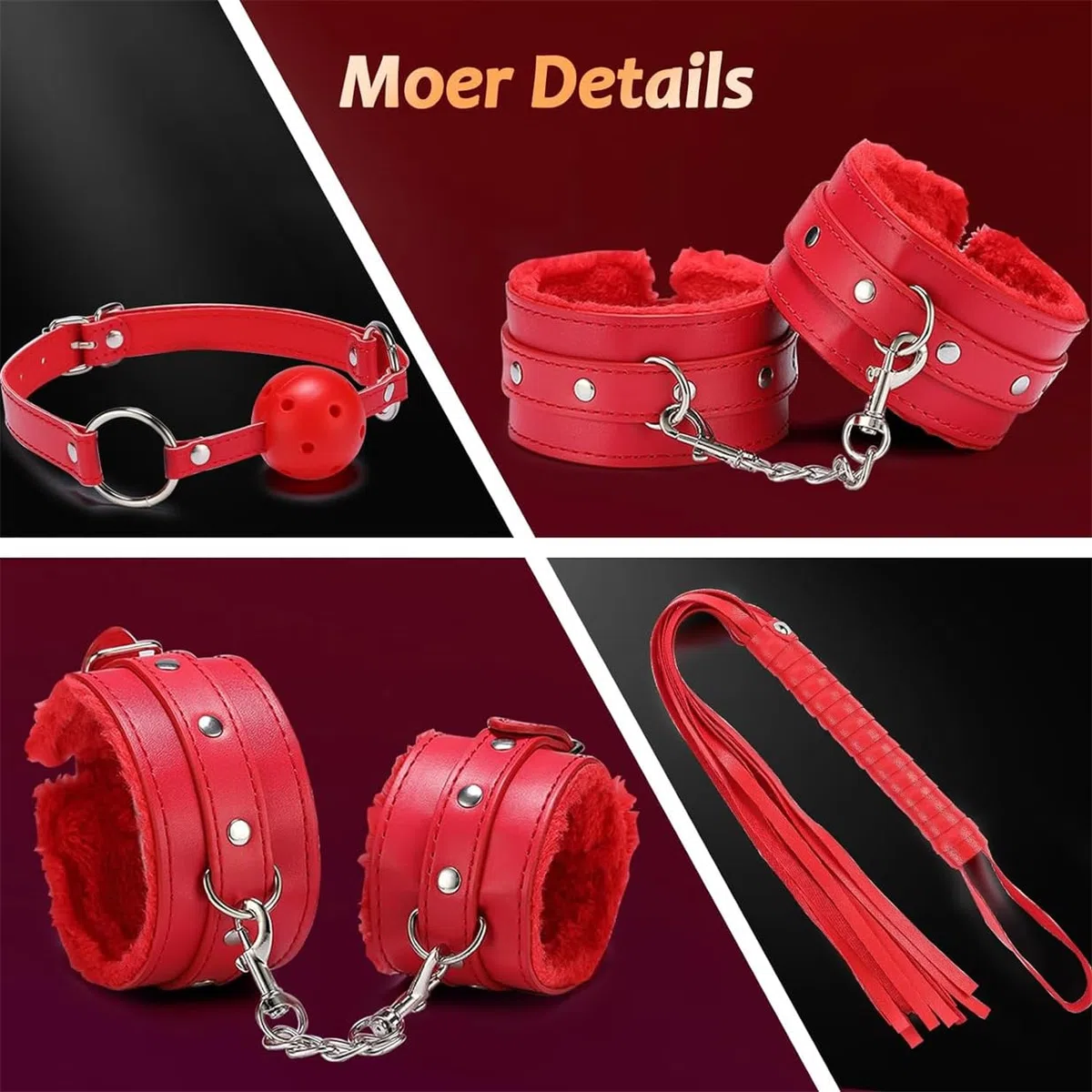 Accessoires en Cuir en Peluche Rouge Multifonctionnels Ensemble De 12, Outils De Fitness D'IntéRieur, Excellent éQuipement De Fitness pour l'exercice Et Le Yoga, Cadeaux pour Les Couples - H