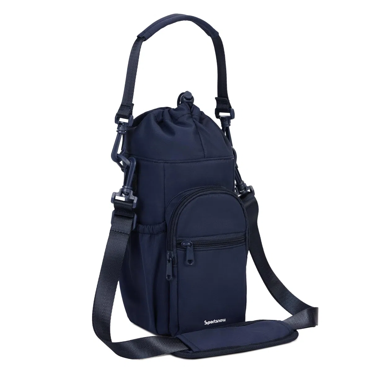Sportsnew Porte-bouteille d'eau Isotherme 1L Avec Bandoulière et Poche Pour Téléphone - Pour la Marche et la Randonnée, Bleu Marine Pur