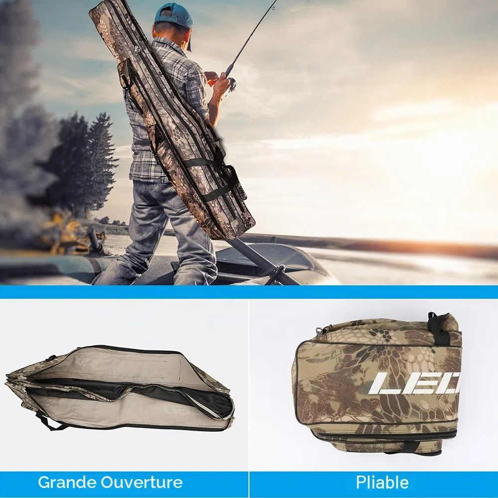 Sac de pêche Caisse de pêche Portable Sac Canne à pêche Outils de pêche Résistant à la déchirure Durable Rod Reel Bag Fishing Pole Carry Organizer