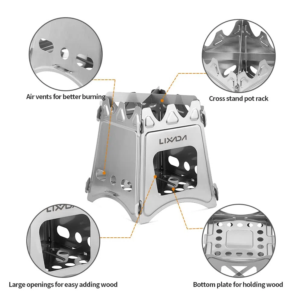 Lixada Rechaud Bois Poêle à Bois Mini Pliable Réchaud de Camping Hobo Poêle pour Pique Nique BBQ Camping Randonnée Voyage