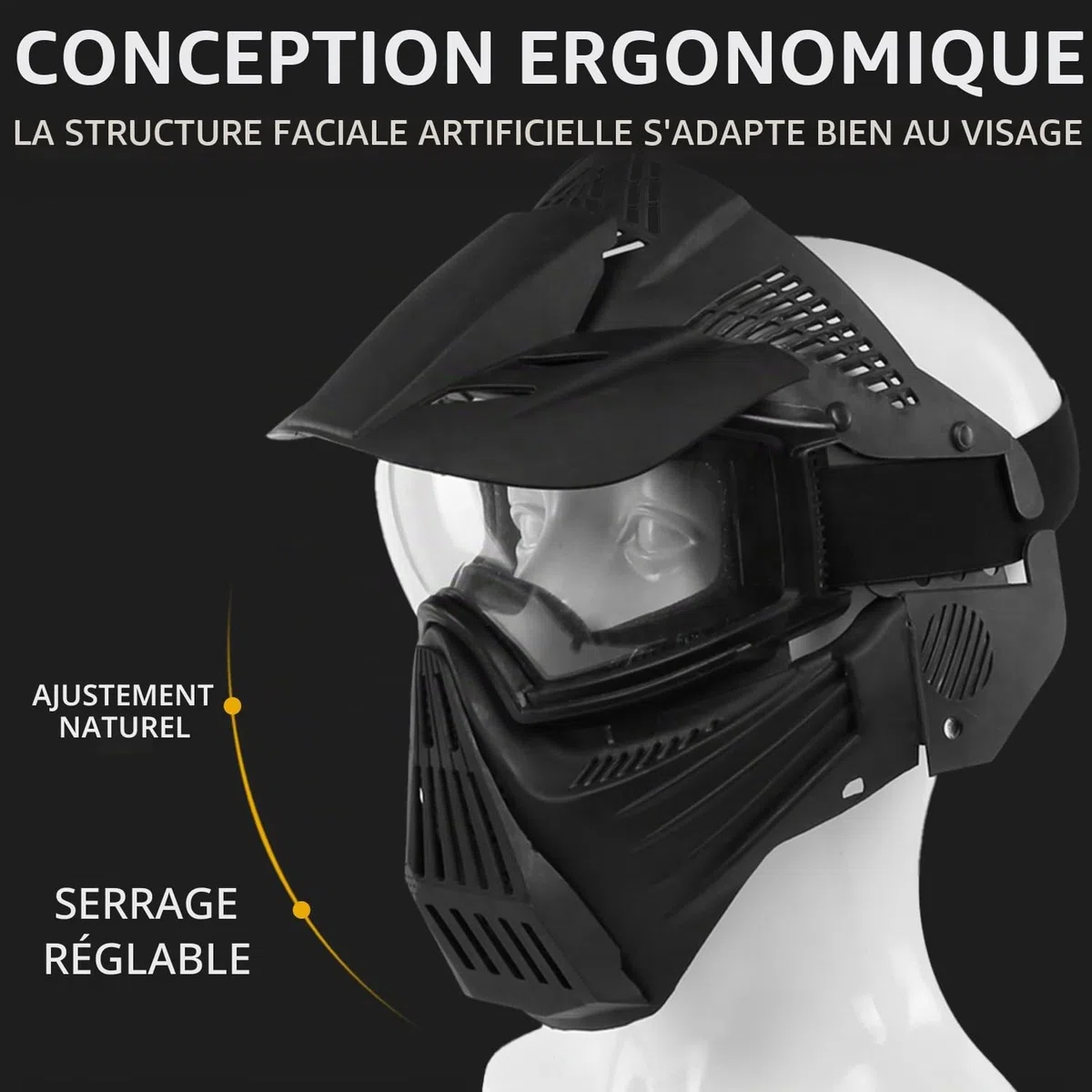 Masque d'airsoft - Masque de paintball - Avec protection des yeux - Résistant aux chocs - Pour Halloween, cosplay, film, paintball, jeu CS