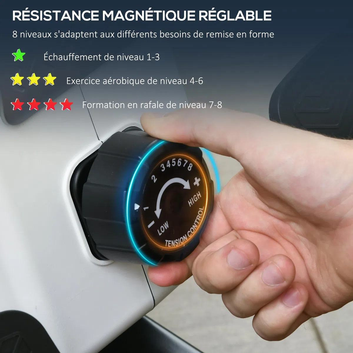 SPORTNOW Rameur d'appartement Pliable, Aosom.FR x FFHandball, avec freinage magnétique Silencieux, 8 Niveaux de résistance, écran Multifonction LCD, en Acier Noir Blanc