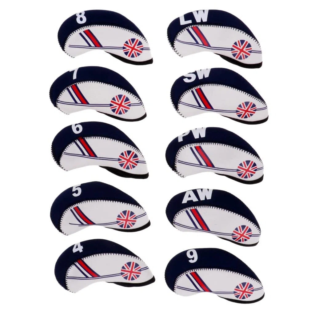 F Fityle 10pcs Golf Club Head Cover Wedge Iron Protective Headcover The Union Jack - Beige + Bleu Foncé, 14cmx6.1cm