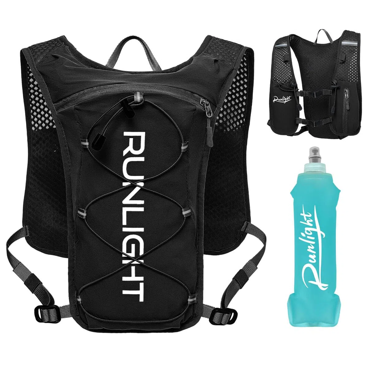 Gilet de course, sac à dos à eau léger avec bouteille souple de 500 ml, sac à dos de course pour hommes et femmes, sac à dos d'hydratation pour la randonnée, le cyclisme pour hommes et femmes