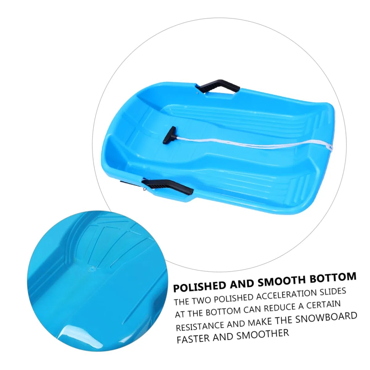 TraîNeau À Neige en Plastique 65Cm Luge Adulte Et Enfant avec PoignéE AntidéRapante Ergonomique pour Sports d'hiver Plein Air