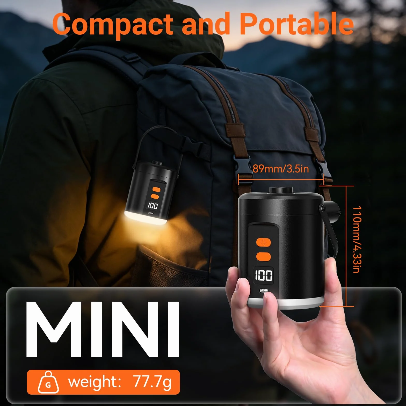 Preciva Pompe À Air Électrique avec Éclairage pour Gonflables - 5000mAh Pompe à Air Rechargeable À Gonfler/Dégonfler Rapide avec 3 Embouts pour Matelas, Piscine, Flotteurs de Piscine, Lit Pneumatique