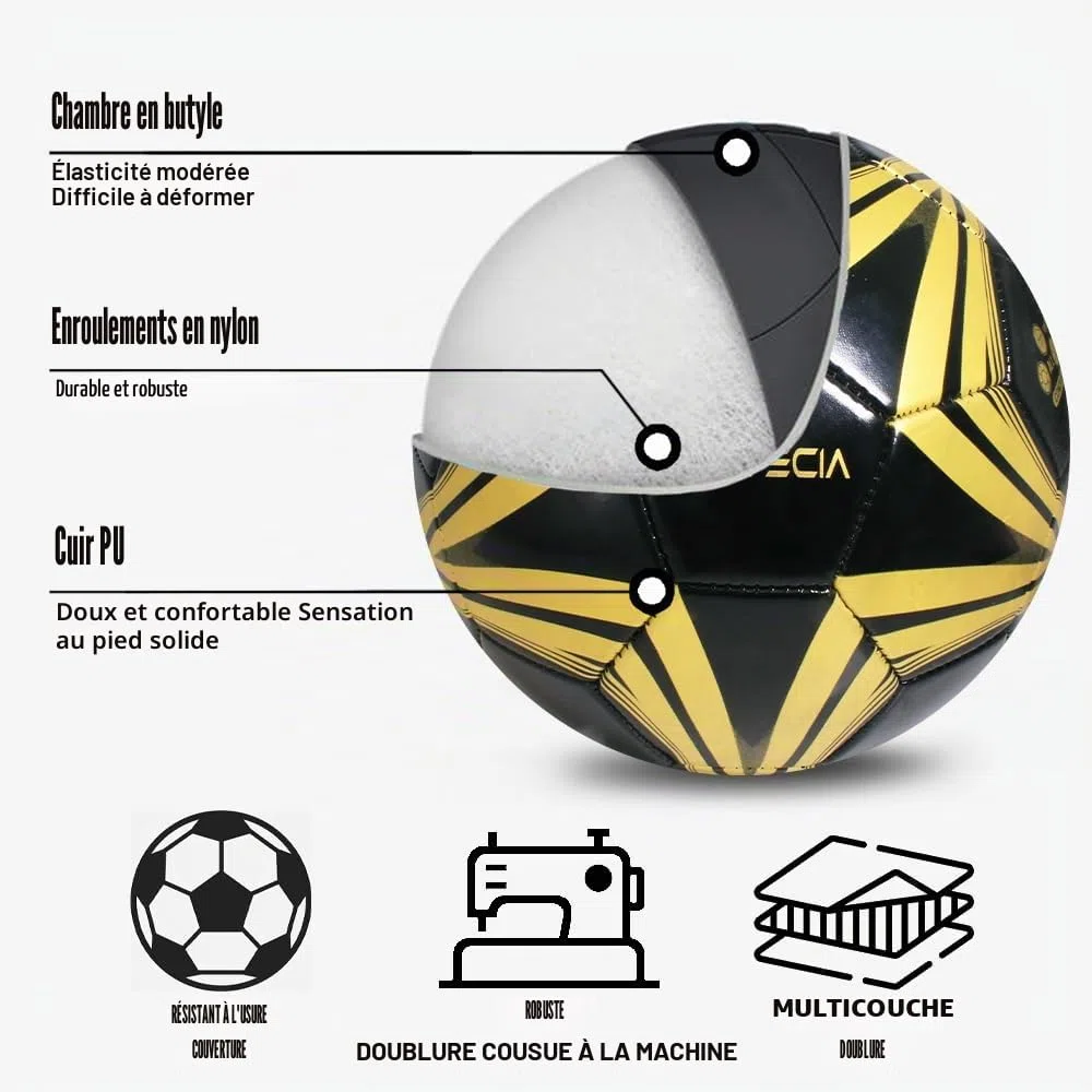 Ballon de football unisexe Taille 5, Ballon de match officiel, Ballon de football professionnel pour extérieur et intérieur pour adolescents et adultes.