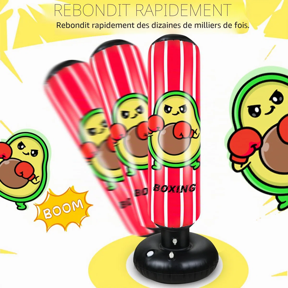 Sac de Frappe Enfant, 165cm Punching Ball Enfants, Sac de Boxe Gonflable avec Gants de Boxe, Cadeau pour Garçons et Filles de 3 à 12 Ans pour Karaté, Taekwondo, MMA