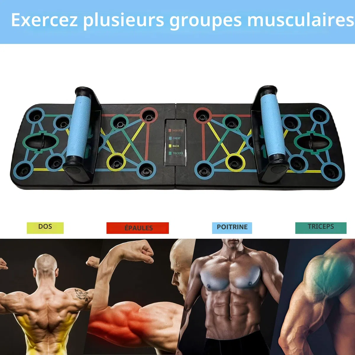 12 en 1 Push up Board, équipement de Fitness Multifonction Pliable à la Maison, avec barre de préhension et corde de résistance, pour intérieur, Gymnase, Exercice de Fitness en Plein air