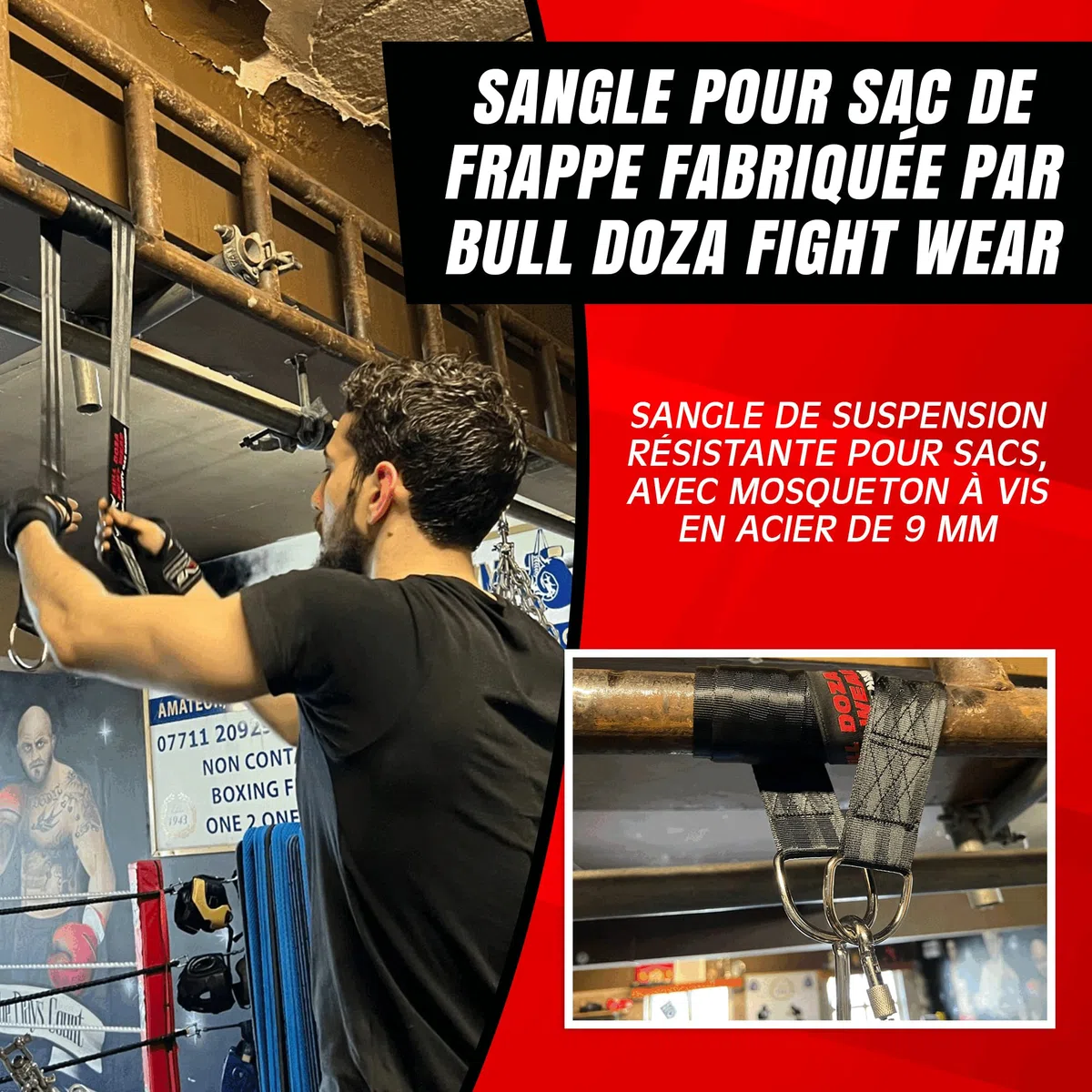 Bull Doza Fight Wear Sangle de Suspension pour Sac de Frappe - Silencieuse, résistante, antidérapante - Disponible en 3 Longueurs