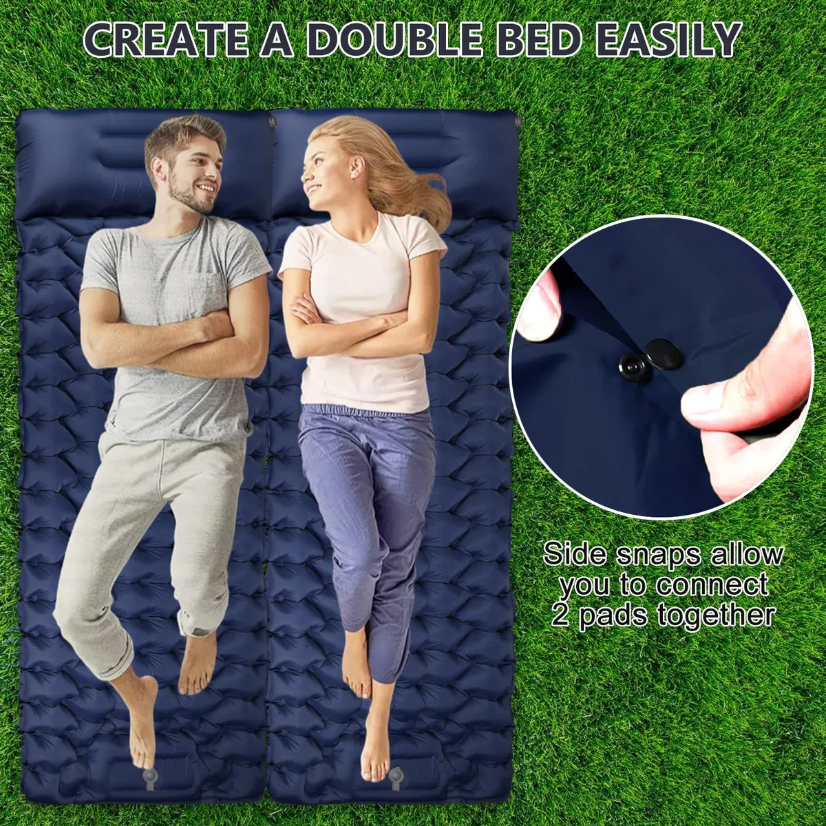 SUNOYA Matelas de camping auto-gonflant - 60 x 190 cm - Auto-gonflant - Avec oreiller intégré - Pour l'extérieur, la randonnée, la tente, bleu marine