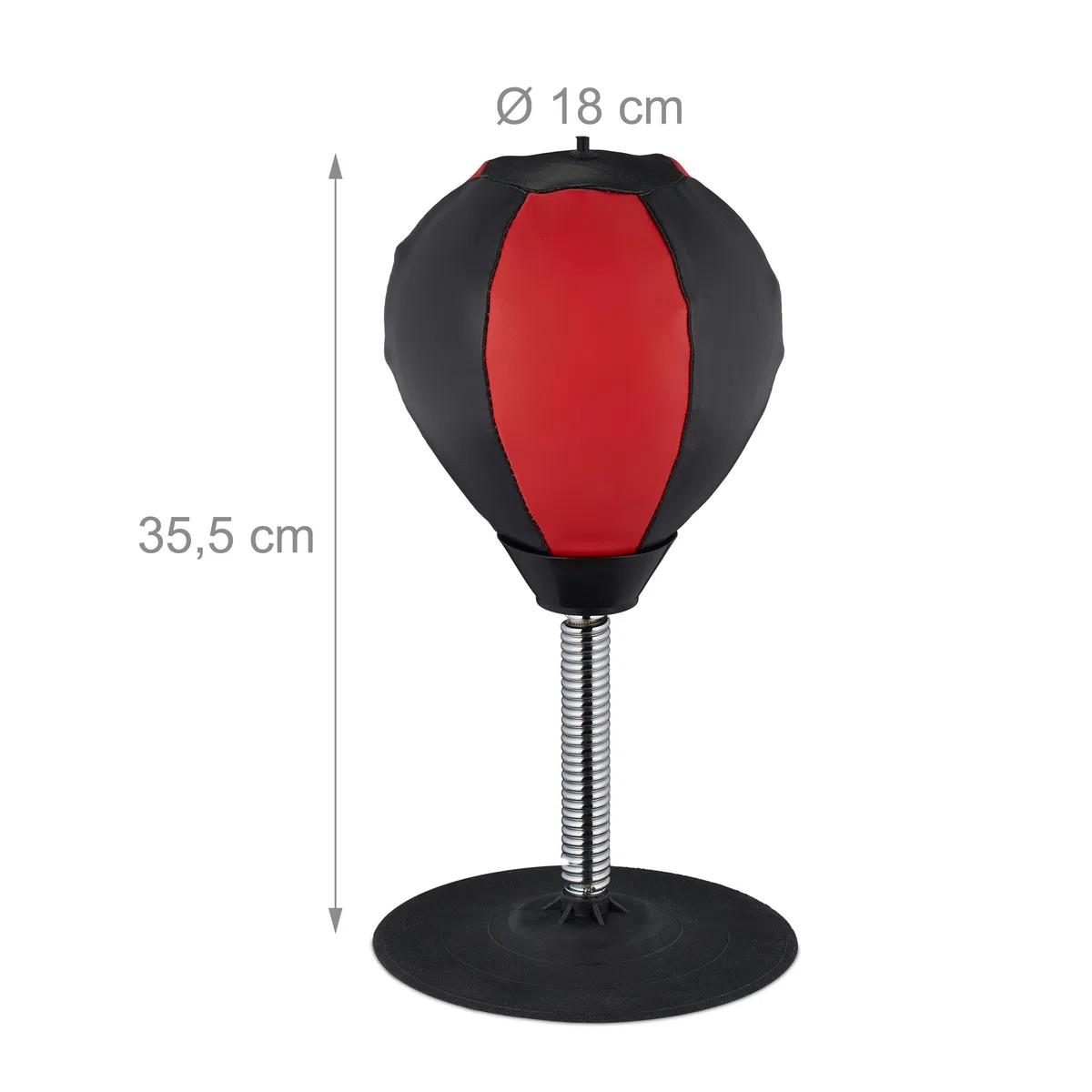 Relaxdays Punching-Ball de Table, Mini Sac de Frappe pour Le Bureau, soulager Le Stress, Ballon Poire Boxe, Noir/Rouge