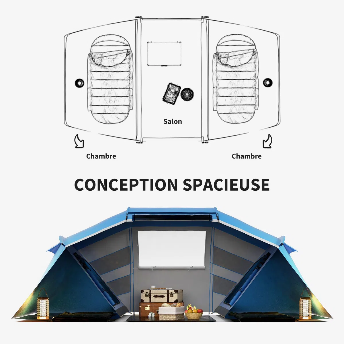 Outsunny Tente de Camping familiale 4 Personnes Tente dôme étanche légère, ventilée 2 cabines fenêtre Grande Porte Facile à Monter 4,3L x 2,4l x 1,7H m