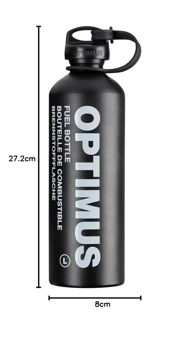 Optimus Bouteille de combustible de 1,0 l pour réchaud de camping avec combustible liquide (sans contenu) | résistante à la pression et légère | avec couvercle de fermeture sécurisé pour les enfants