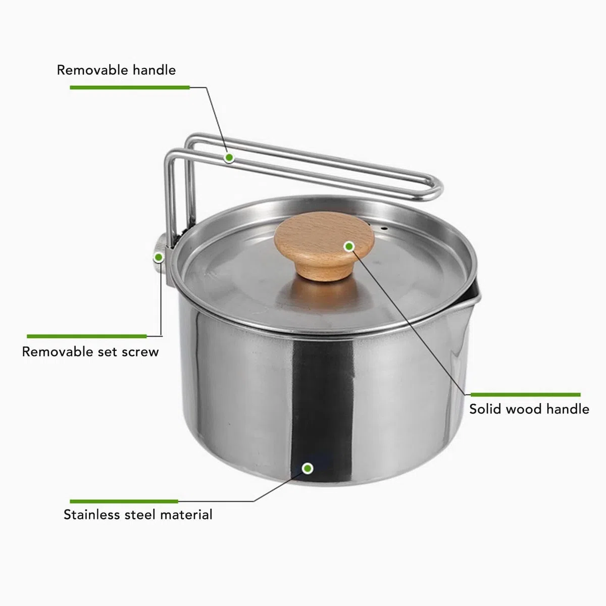 1L Marmite de Camping, Bouilloire de Camping Inoxydable Avec Poignée et Couvercle Pliables Batterie de Cuisine Portative pour Poêle à Pique-nique Casserole de Cuisson pour Feu de Camp