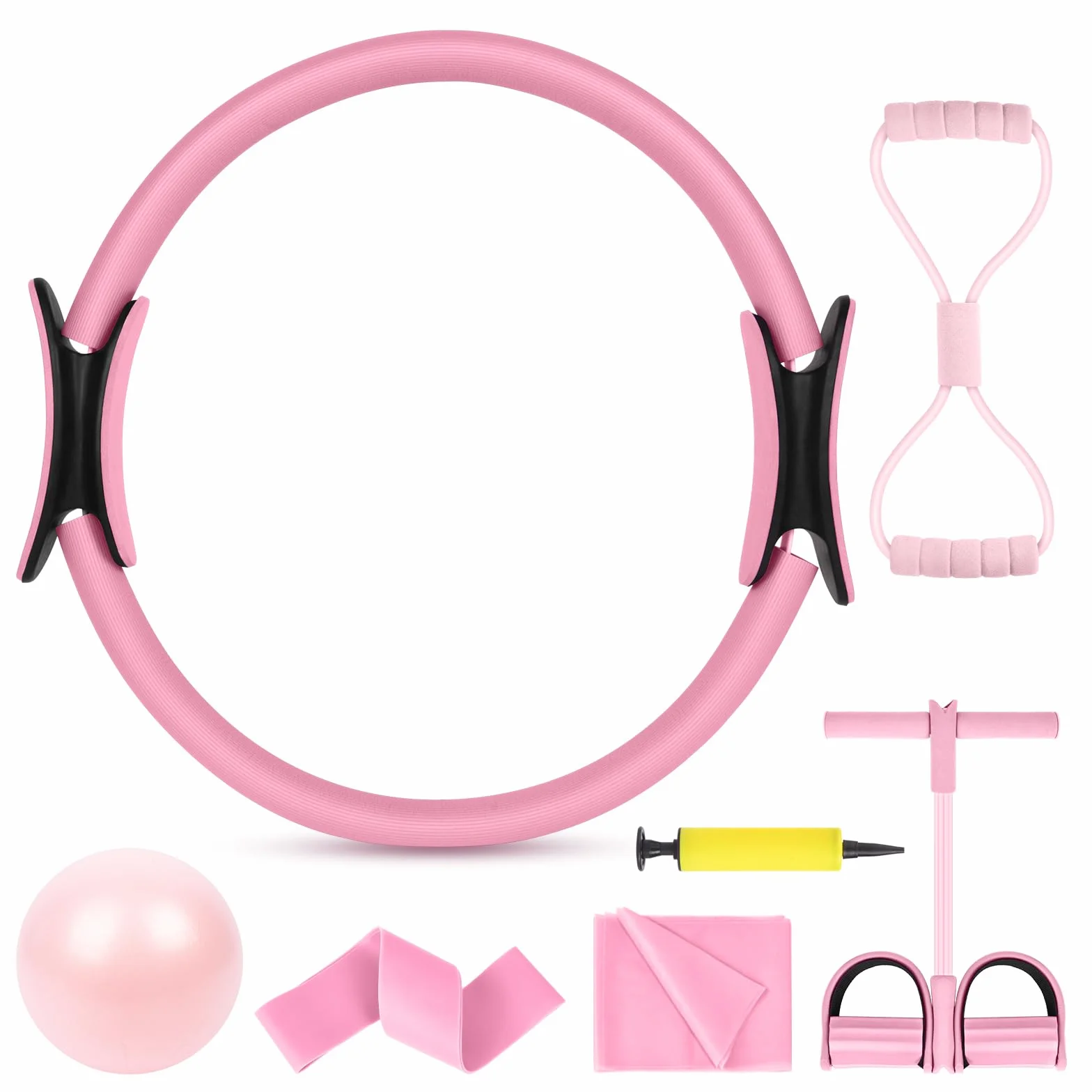 Ensemble Pilates, 15''/38cm Anneau Cercle de Pilates avec Deux poignées rembourrées, 4 pièces/6 pièces Pilates Ring Set Exercice Equipment pour Yoga, entraînement de Base, Force, flexibilité