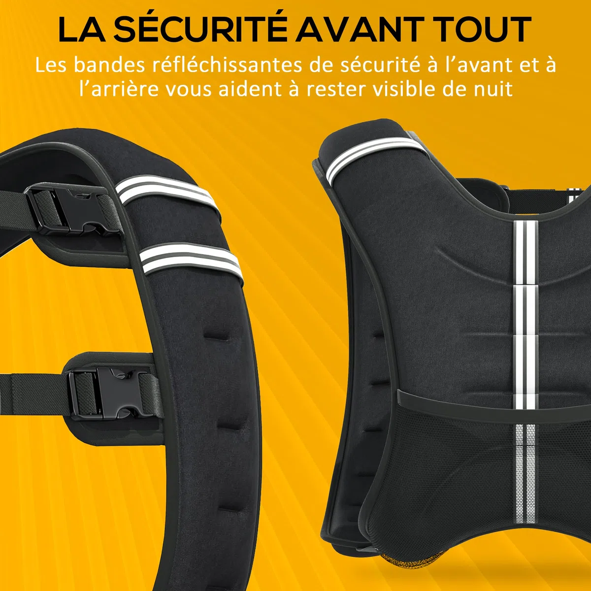 HOMCOM Gilet lesté de 5/8/10 kg, veste lestée, pour homme et femme, avec poche de rangement, pour la course à pied, l'entraînement, tissu Oxford, sable métallique, noir