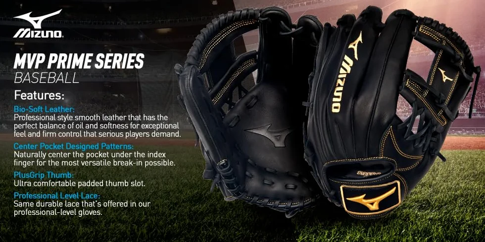 Mizuno MVP Prime Série de Gants de Baseball | Cuir BioSoft Fait à la Main | Cuir Lisse Professionnel | Poche Centrale