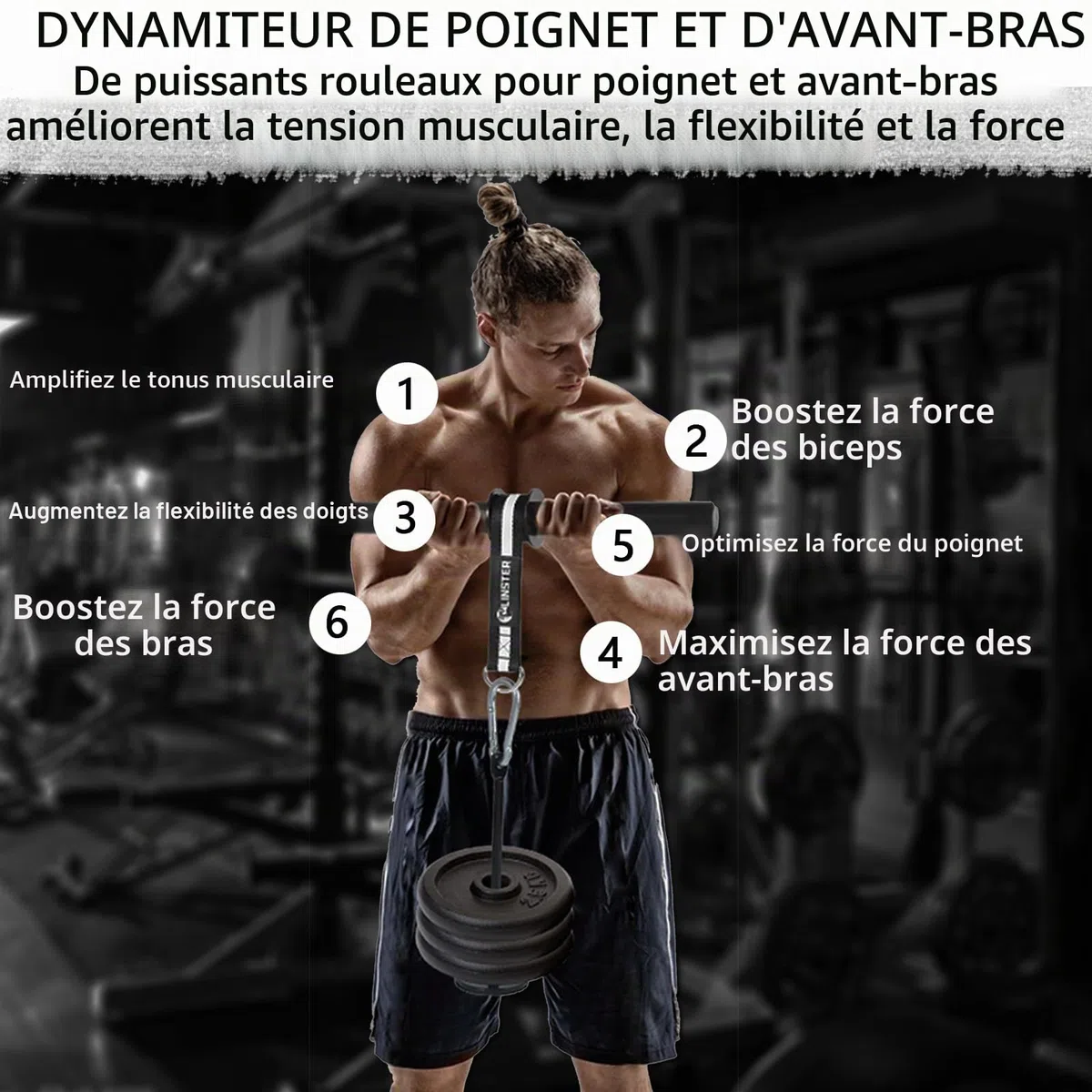 Appareil d'entraînement pour avant-bras et poignet Avec sangle en nylon extrêmement solide Pour l'entraînement musculaire à la maison, en salle de sport ou dehors