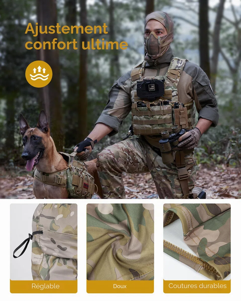 OneTigris Cagoule Masque Tactique Balaclava en Maille Style Ninja Militaire de Protection Complet pour Airsoft Cyclisme Moto