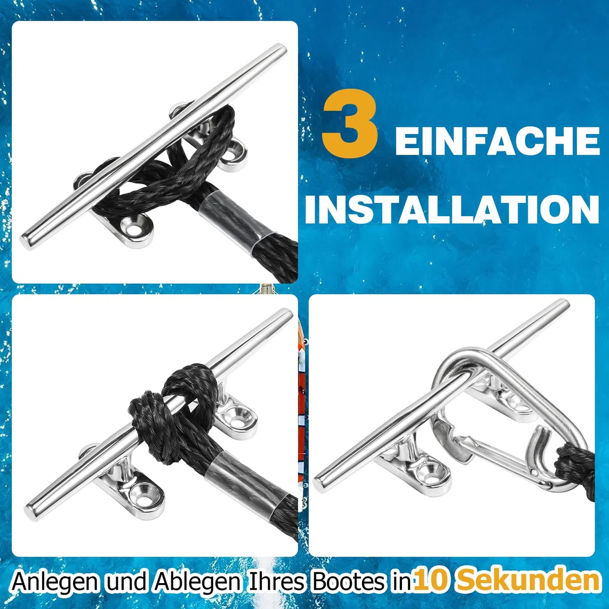 Lot de 2 lignes de station d'accueil Bungee pour bateau avec clip en acier inoxydable 316, accessoires de bateau, 122 cm, pour bateau, PWC, kayak, SeaDoo, Jetski, Ponton, bateau à moteur, amortisseur