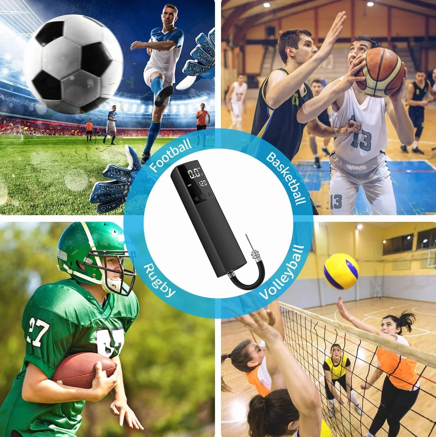 Pumteck Ball Pump, Smart Portable Air Pump with Accurate Pressure Gauge and Digital LCD Display for Football, Basketball, Volleyball, Rugby (2 Needles, 1 Nozzle)
