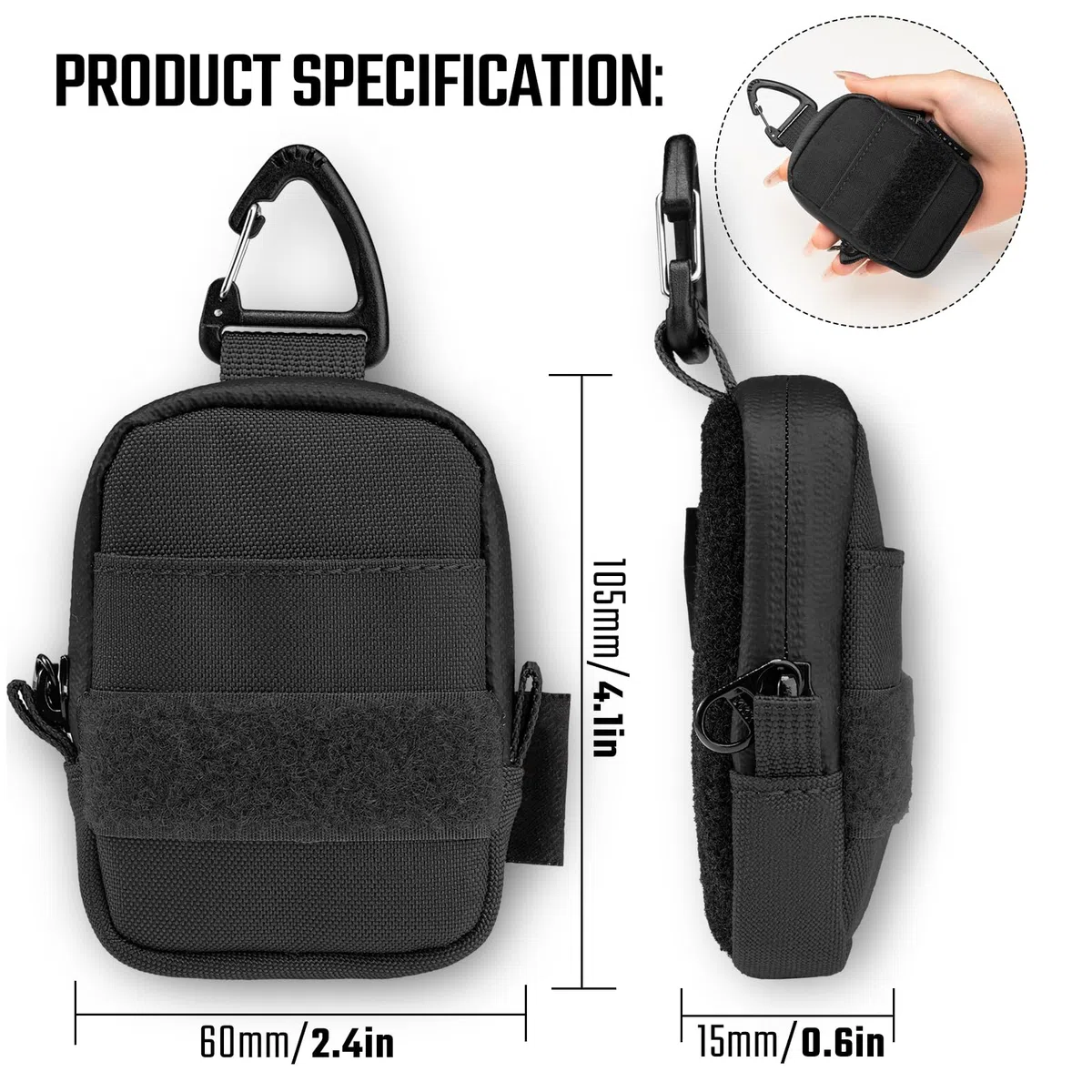 TACTICAL GEEK Storage A6 Mini EDC Organizer - Pochette en Nylon Cordura 500D à 2 Poches pour AirPod, Galaxy Bud, Écouteurs, Molle Tactique, Fermeture Éclair YKK, Accessoires de Sac à Dos, Noir