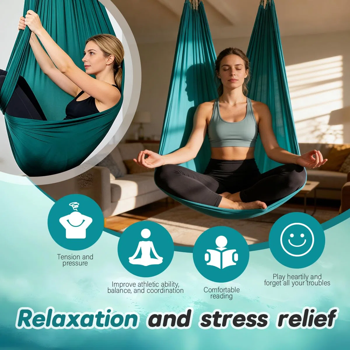 Ensemble de Yoga Aérien, Hamac de Yoga Aérien, Aerial yogas Kit Hamac de aériens Comprend le Tissu Principal, une Sangle d'Extension, un Mousqueton et Accessoires, 200 KG Max, pour Fitness Pilates