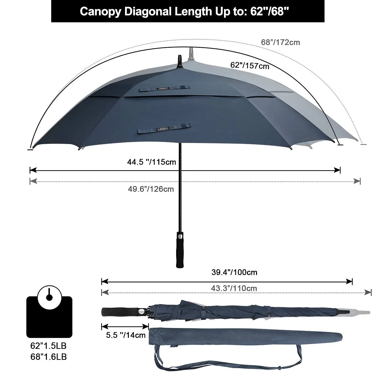 G4Free Parapluie de Golf 55/61/69/72 Pouces Coupe-Vent Double Canop¨¦e Ouverture Automatique Extra-Large Solide pour Hommes Femmes