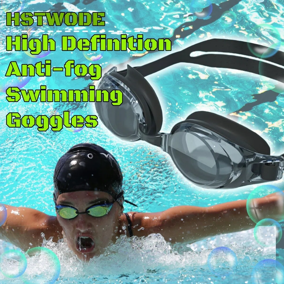 1 paire de lunettes de natation optiques, avec correction visuelle de -1,5 à -9,0, anti-buée, protection UV, lunettes de natation monobloc avec bouchons d'oreilles, pour homme et femme