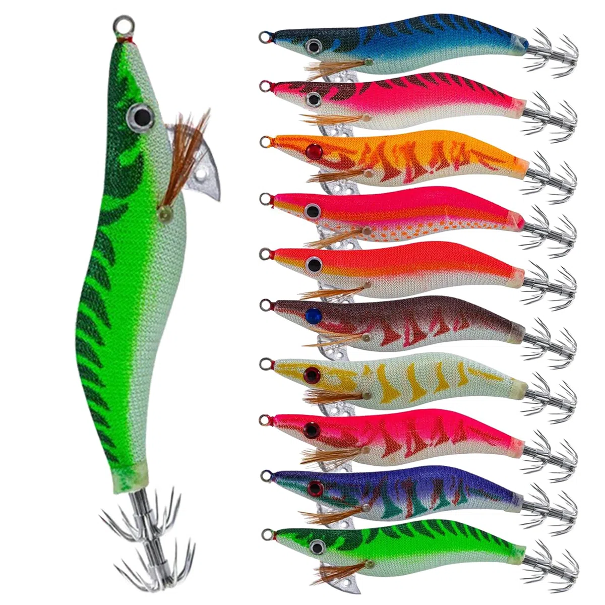 10 Pièces Lumineuse Turlutte Leurre Crevette Dur pour la Pêche des Seiches et Calamars 3.5#