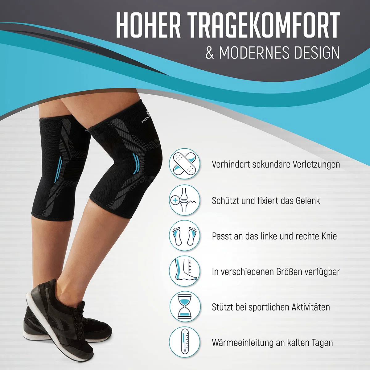 Lot de 2 genouillères de compression pour homme et femme - Genouillères de sport pour la course, les sports de force, le volley-ball