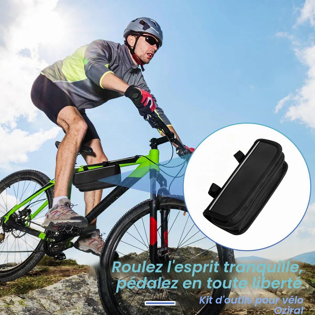 Kit de réparation vélo 34 pièces, Kit Crevaison Velo, ensemble d'outils multifonctions 16 en 1 avec housse étanche, mini-pompe comprenant tous les accessoires nécessaires pour le vélo.
