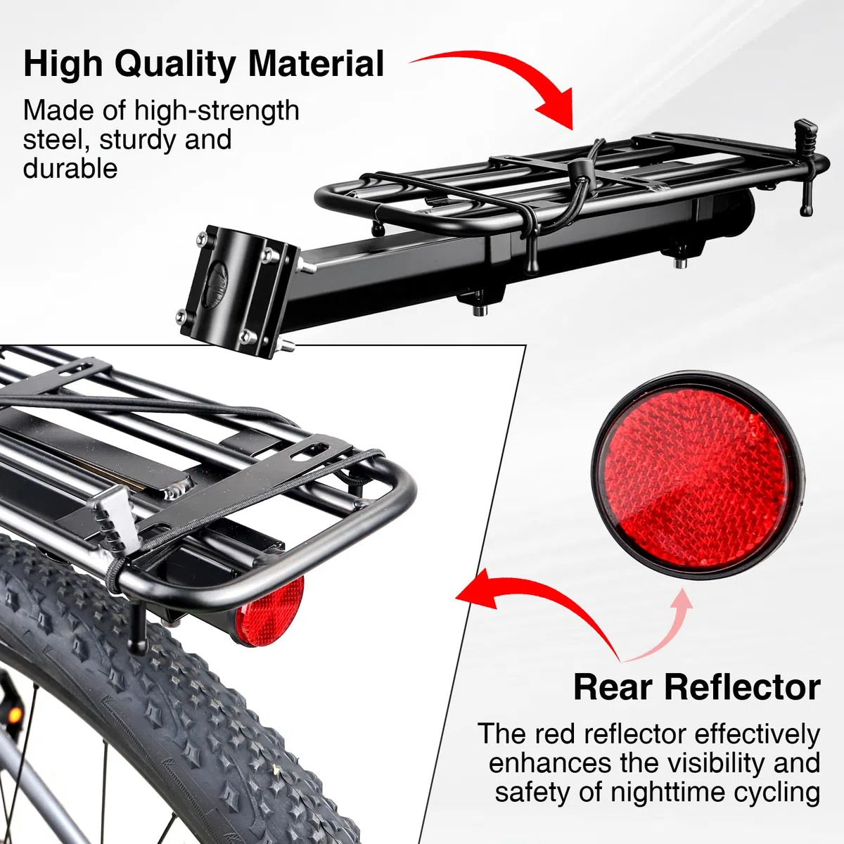 MEGHNA Porte-bagages arrière universel pour vélo - Charge maximale : 30 kg - Réglable pour roues de 20 à 29" - Porte-bagages robuste en aluminium - Montage facile avec outils