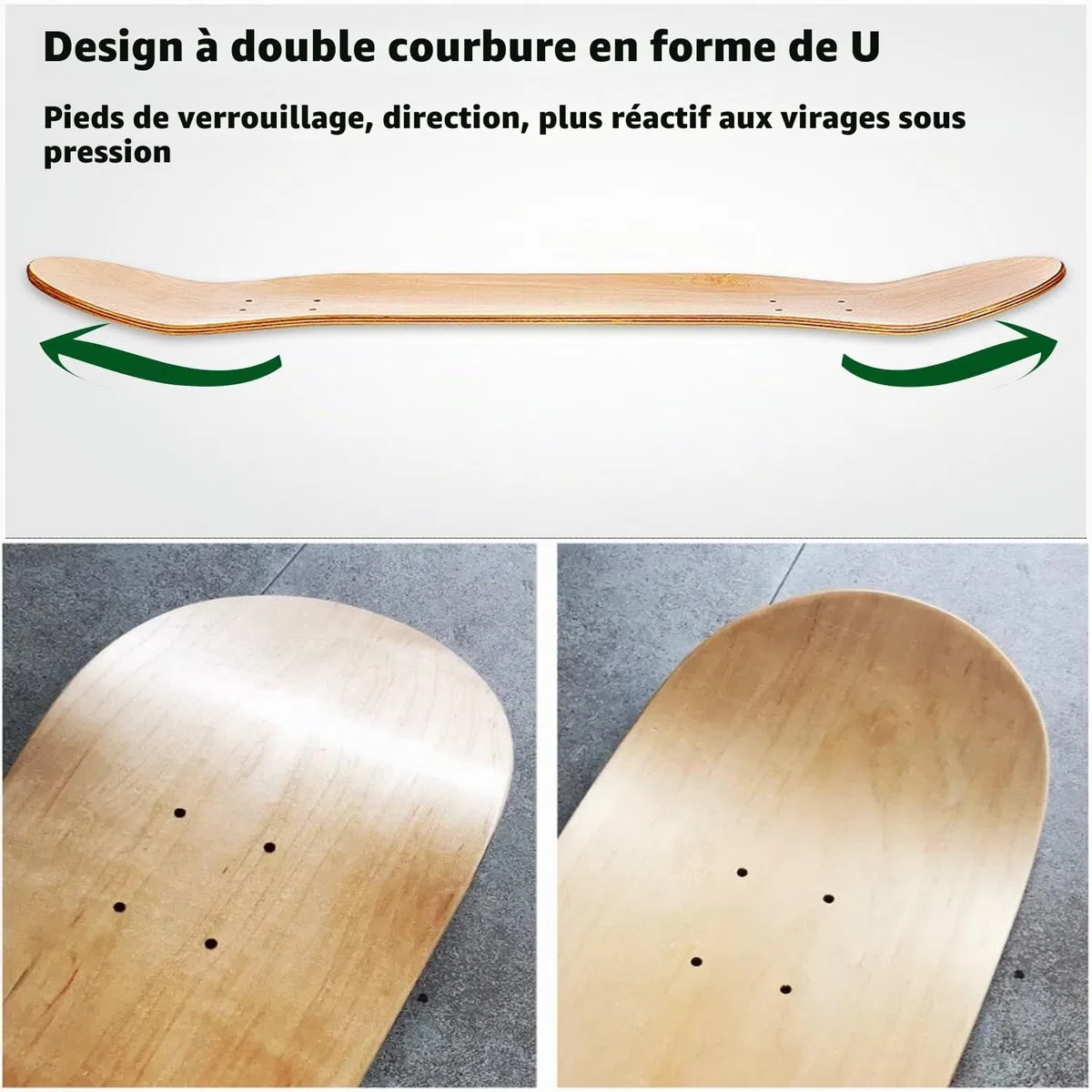Lot de 2 planches de skateboard vierges en bois 78,7 x 20,3 cm pour enfants, adolescents, garçons et filles